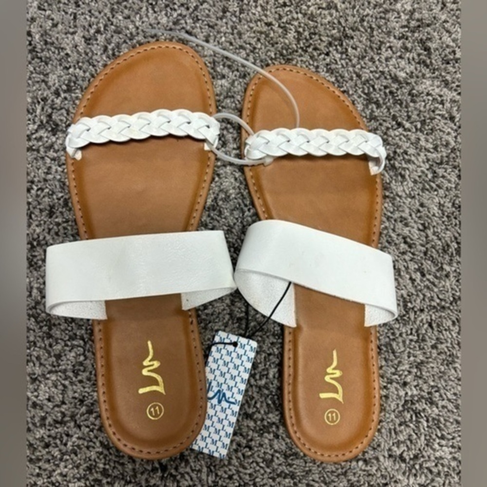 LM Women's Braided Slide Sandals Open Toe Two Band Slip On Flat Sandals